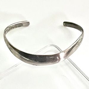 Signed, Taxco Vintage Sterling Silver Slim Modernist Wave Cuff